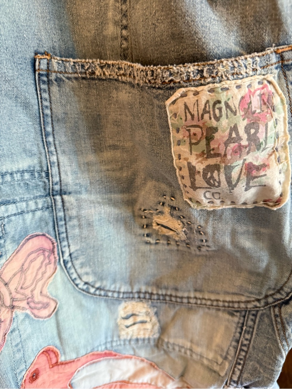 Magnolia Pearl Denim Overalls with Pastel Love & Rainbow Appliqué - Picture 5 of 5